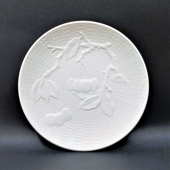 Pair, Ed. Langbein Salad Plates Ceramic White Cherry Western Germany MCM B3 - Picture 2 of 5